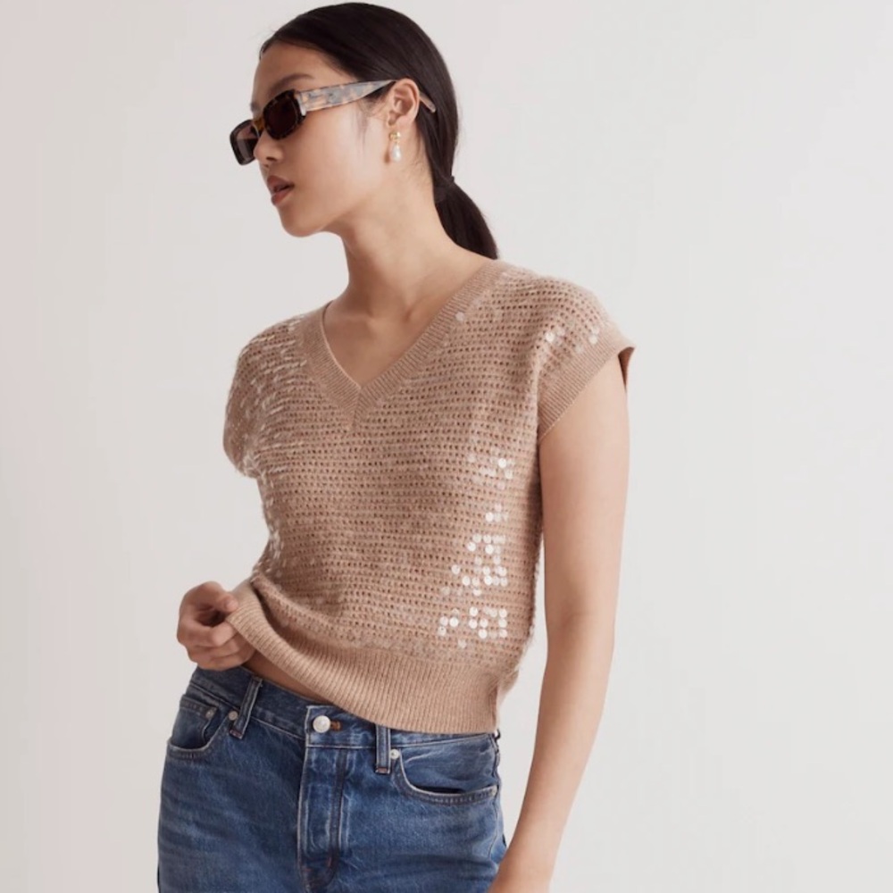 MADEWELL Sequin-Embellished Sweater Vest Size XS NWT